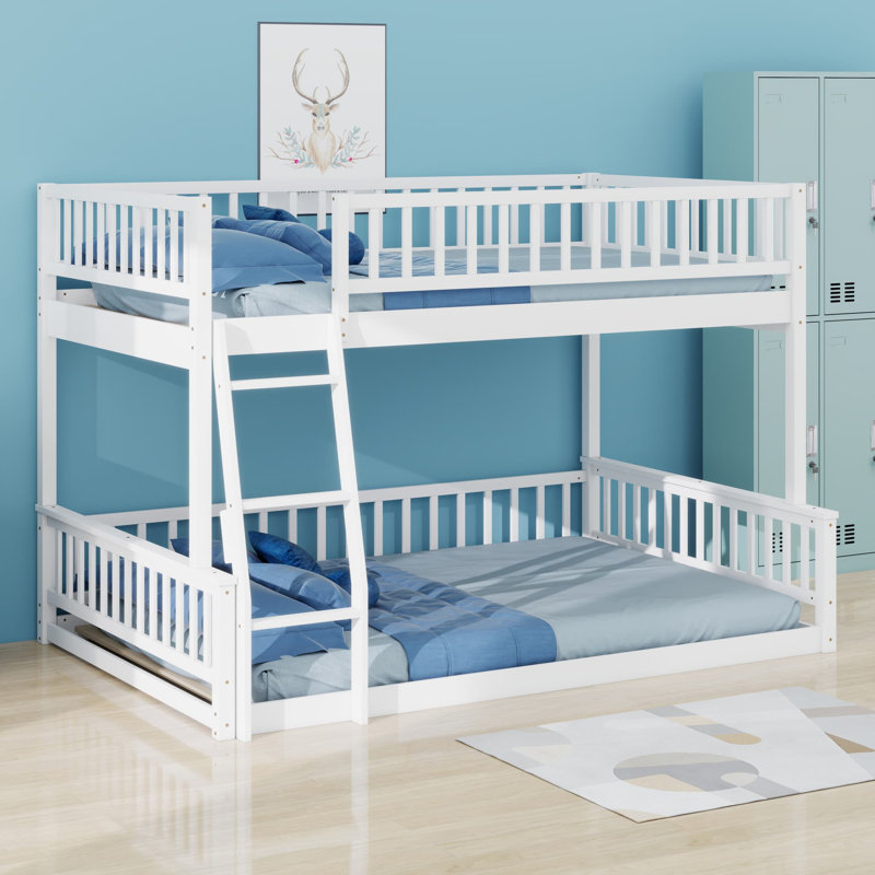 Bunk Bed With Ladder And Guardrails, White
