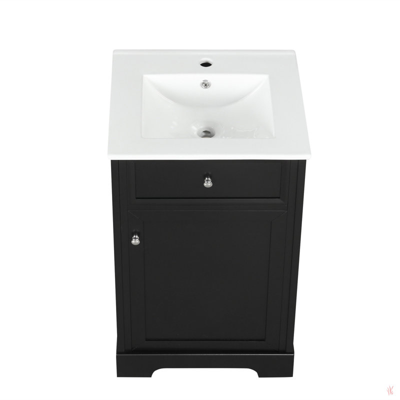 20" Bathroom Vanity With Sink, Bathroom Cabinet With Soft Closing Door, Storage Rack And Adjustable Shelve, Noir