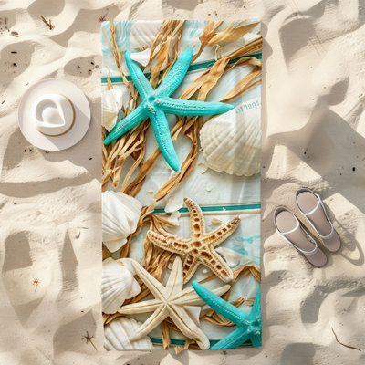  Serviette de plage en microfibre légère, absorbante et sans décoloration, 30 po x 60 po, étoile de mer coquillage