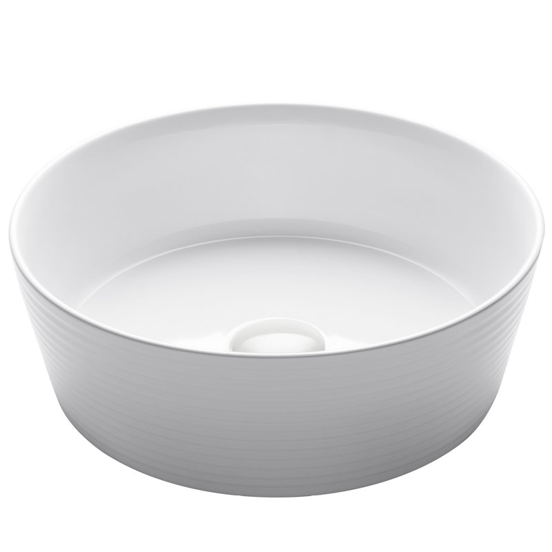White Round Ceramic Vessel Bathroom Sink with Ultra-Slim Edges
