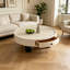 Table basse ronde blanche crème avec tiroir, centre de table en bois massif multicouche avec pieds robustes en fibre de verre