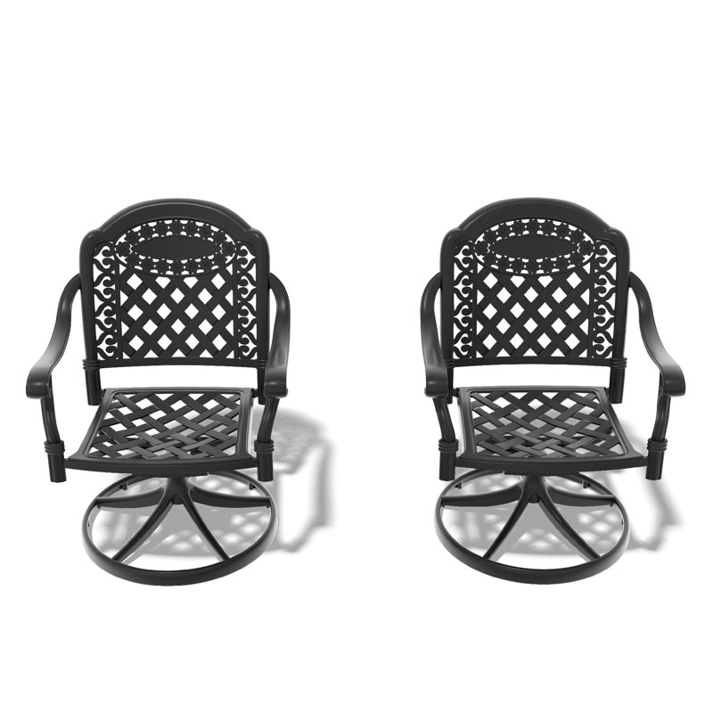 2 pièces Chaises de patio en aluminium coulé avec cadres et coussins noirs en couleurs aléatoires