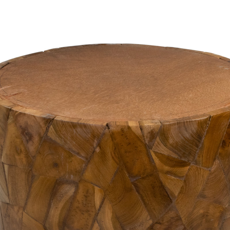 Solid Wood Patchwork Round Drum Style Coffee Table