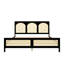 Lit plateforme très grand en bois avec tête et pied de lit en rotin, noir et beige-1550146507-1550146505