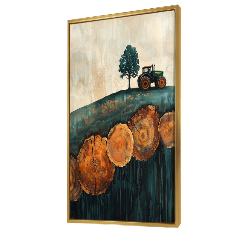 Grange de Dreydan avec paysage de tracteur sur un dessus de brun VI - art mural de ferme pour le salon, H 60 po x l 28 po