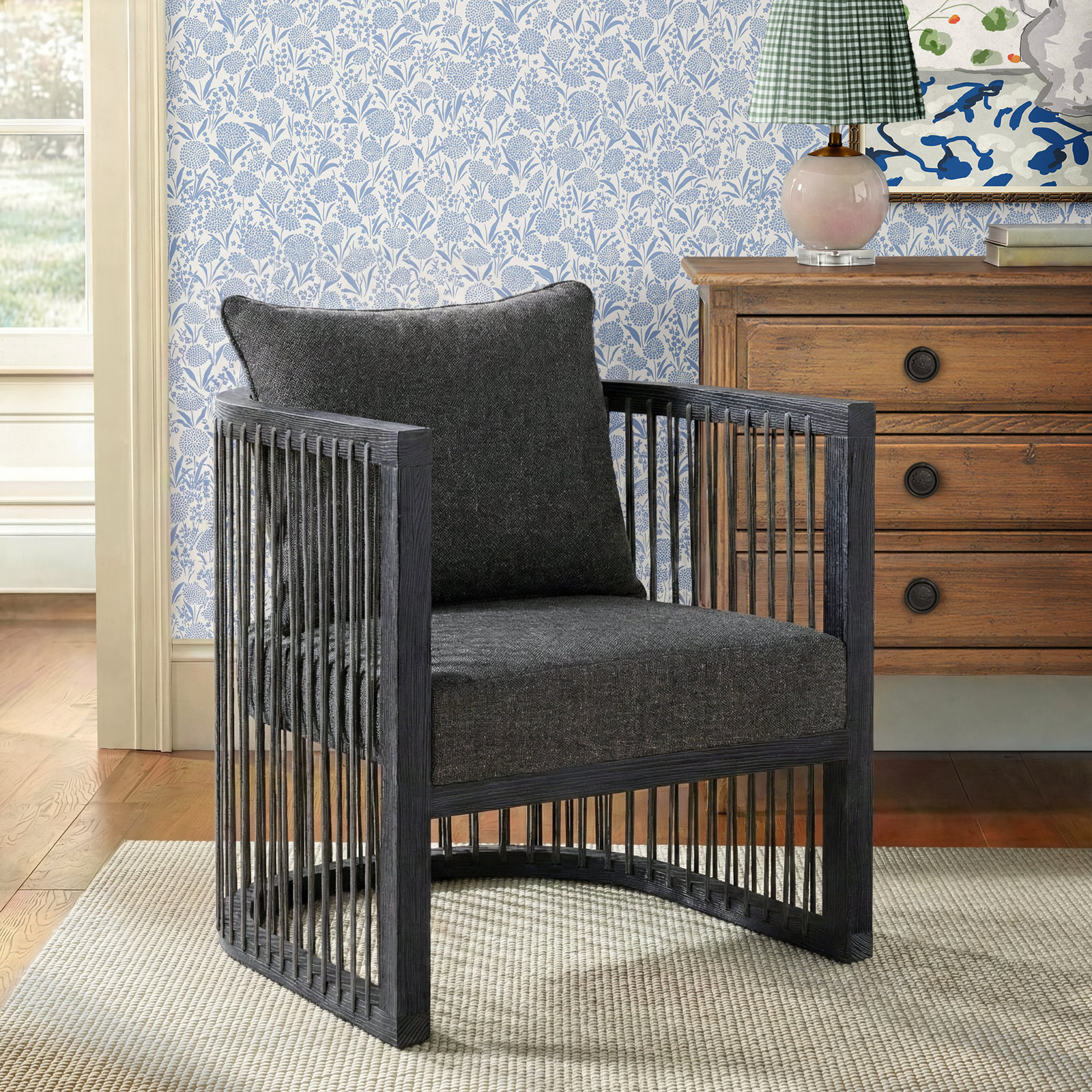 CC Upholstered Accent Chair, Black Linen Blend