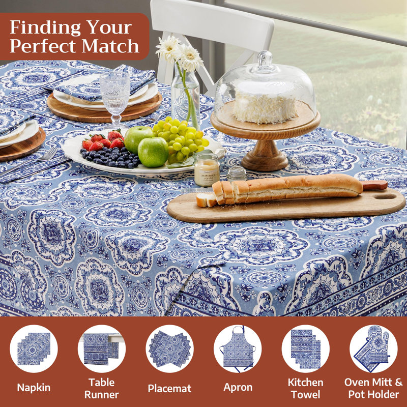 Maison d' Hermine Table Cloth Rectangle Table 100% Cotton 70 x 120 Inches Tablecloth Reusable Decorative for Dining Room Farmhouse Home Valentines Day Decorations Spring Summer - Melodie Bleue