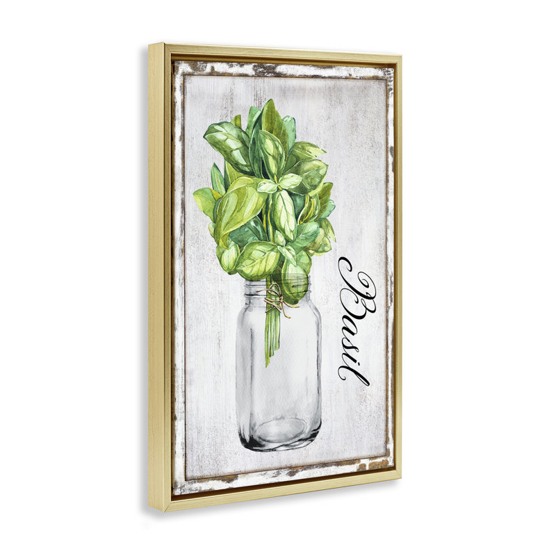 Toile flottante encadrée Rustic Garden Basil par Creatif Belle, H 31 po x l 21 po, Cadre flottant métallique doré