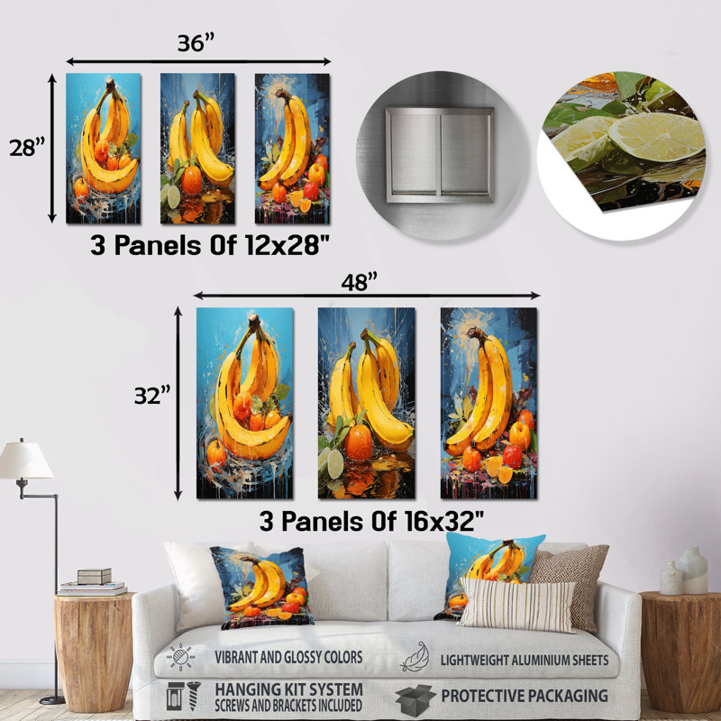 Ensemble de 3 décorations murales en métal Banana, H 28 po x l 36 po
