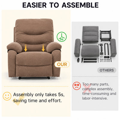 Fauteuil inclinable à poignée / levier manuel avec structure de support en métal robuste, accoudoirs rembourrés très épais, fauteuil inclinable en chenille pour le salon, la chambre à coucher et le cinéma maison - brun