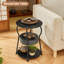 Table de bout ronde à 3 niveaux avec panier de rangement | Petite table d'appoint de style rétro pour le salon, la chambre à coucher et les petits espaces | Cadre en métal durable avec tablettes réglables