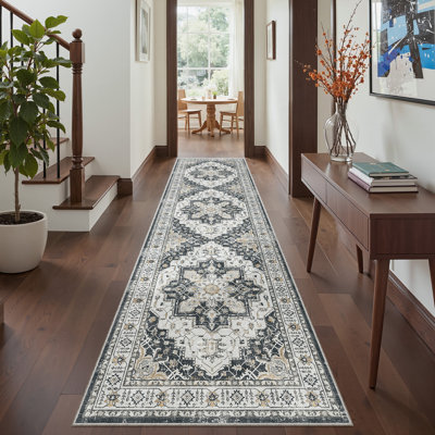 Non-Slip Washable Stain Resistant Area Rug For Living Room Bedroom Dining Room - Black 2'X8'