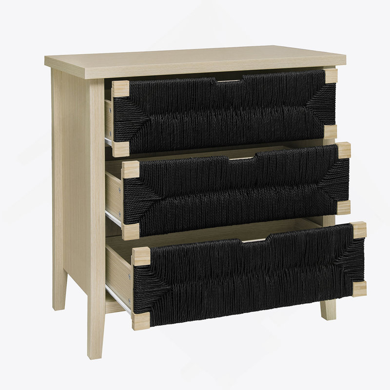 3 Drawer Buffet Sideboard With Adjustable Shelves, Storage Cabinet With Natural Seaweed Decor Doors For Living Room Kitchen Entryway