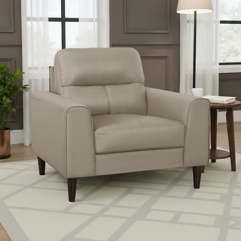 Fauteuil moderne et contemporain Upton de 36,5 po avec cuir fleur, pieds en bois massif, coussins en mousse haute densité