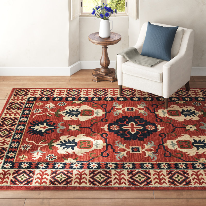 Adrien Oriental Handmade Tufted Wool Red/Beige/Blue Area Rug, Rectangle 3'6" x 5'6"