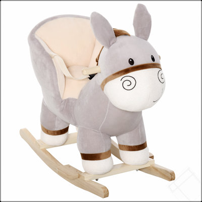 Chaise berçante pour enfants, âne à bascule en peluche avec son, siège à base de bois, ceinture de sécurité, jouet à bascule pour tout-petit de 18 à 36 mois