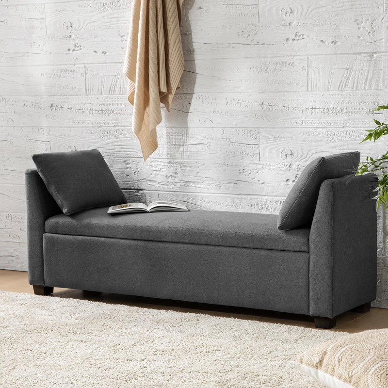 Aristides 59.8" W Storage Bench with Two Cushions, Charcoal