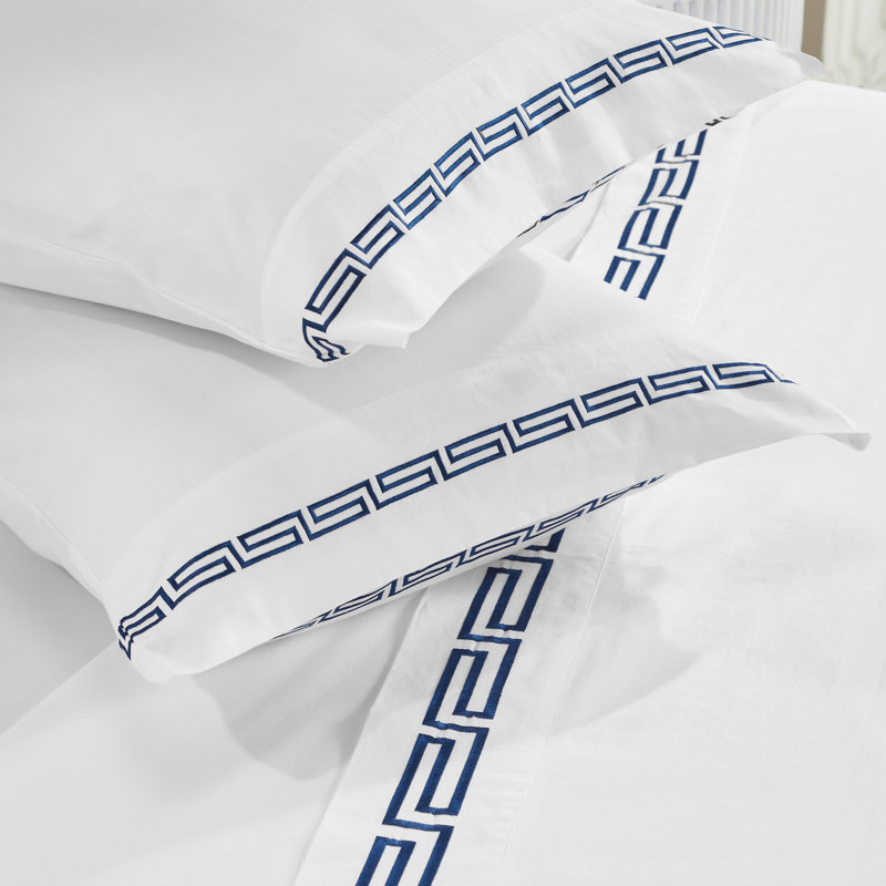 Ensemble de draps Harrison, Ensemble de draps pour taille de lit simple avec u, Blanc/bleu marine