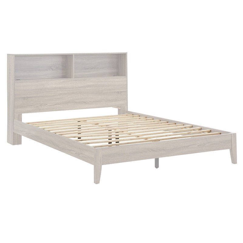 Malle Queen Bookcase Platform Bed with USBs, White