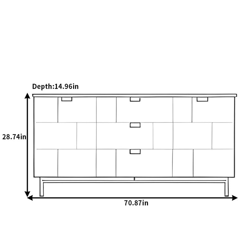 Maville, H 28,74 po x l 70,87 po x P 14,96 po