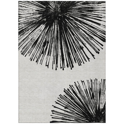 3' X 5' Ivory Abstract Washable Indoor Outdoor Area Rug