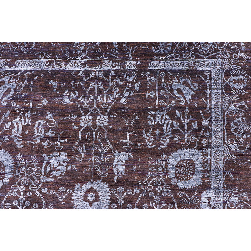 Tapis noir et vin de haute qualité noué à la main, Rectangle 6 pi x 9 pi