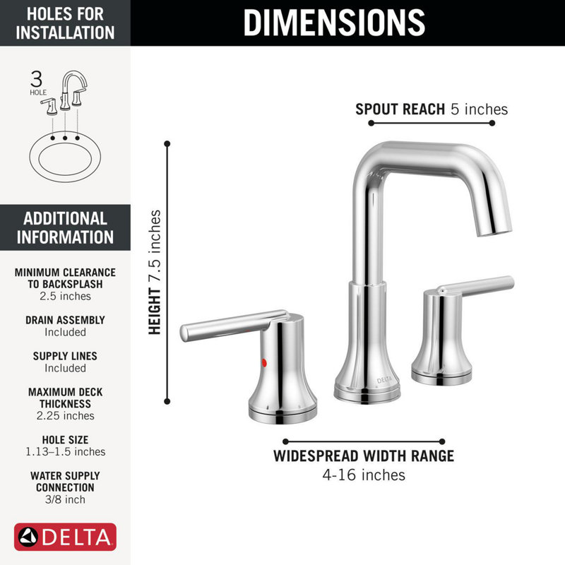 Two Handle Widespread Bathroom Faucet, Chrome
