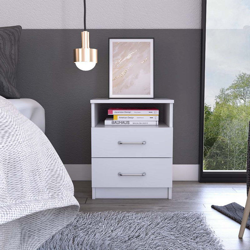 Napoles 2-Drawer 19.9-inch High Night Stand, White