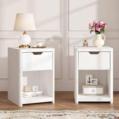 15.3" 1 - Drawer Nightstand With Drawer And Open Compartment(set Of 2)