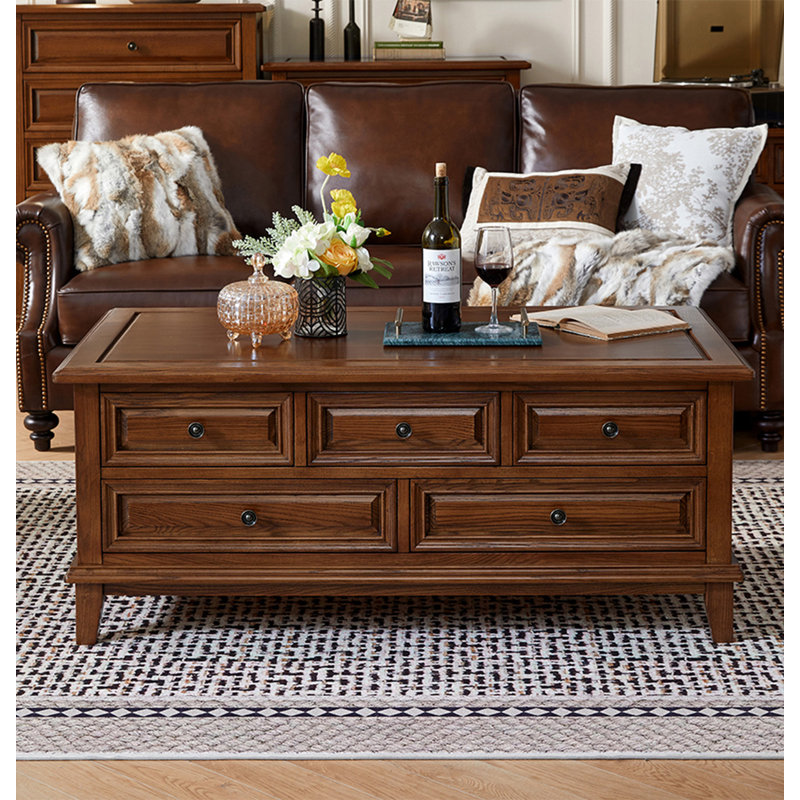 Rustic vintage solid wood coffee table, 20.63" H x 43.31" L x 24.41" W