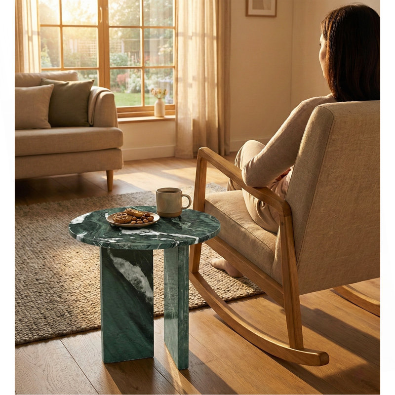 Table basse en marbre naturel vert, table d'appoint, table de bout, table de salon, pierre naturelle, H 17,7 po x H 15,8 po / H 45 cm, marbre véritable, marbre véritable