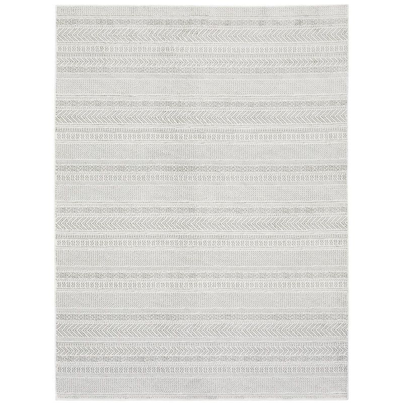 Tapis blanc / gris tissé à la machine Maitland, Rectangle 5 pi 3 po x 7 pi 6 po