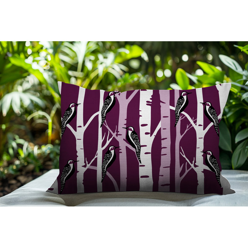 Fiore Bird Reversible Indoor/Outdoor Rectangle Pillow, Purple, Rectangle 14"H x 20"W