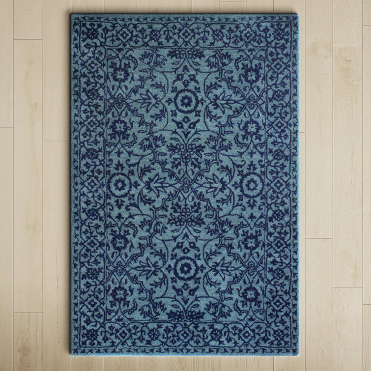 Torraca Moroccan Handmade Tufted Wool Area Rug in Blue