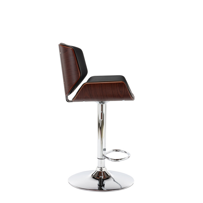 Maximo Swivel Adjustable Height Faux Leather Mid-Century Bar Stool, Black