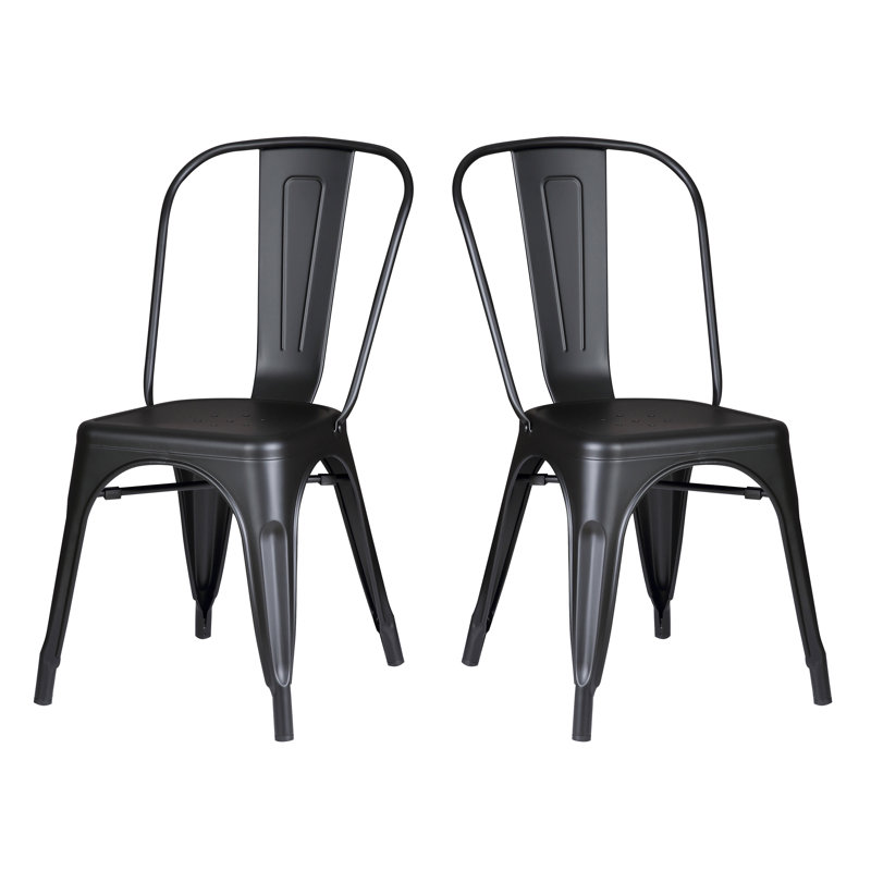 Chaise d'appoint empilable à dossier en lattes Guilherme, Noir mat, 4