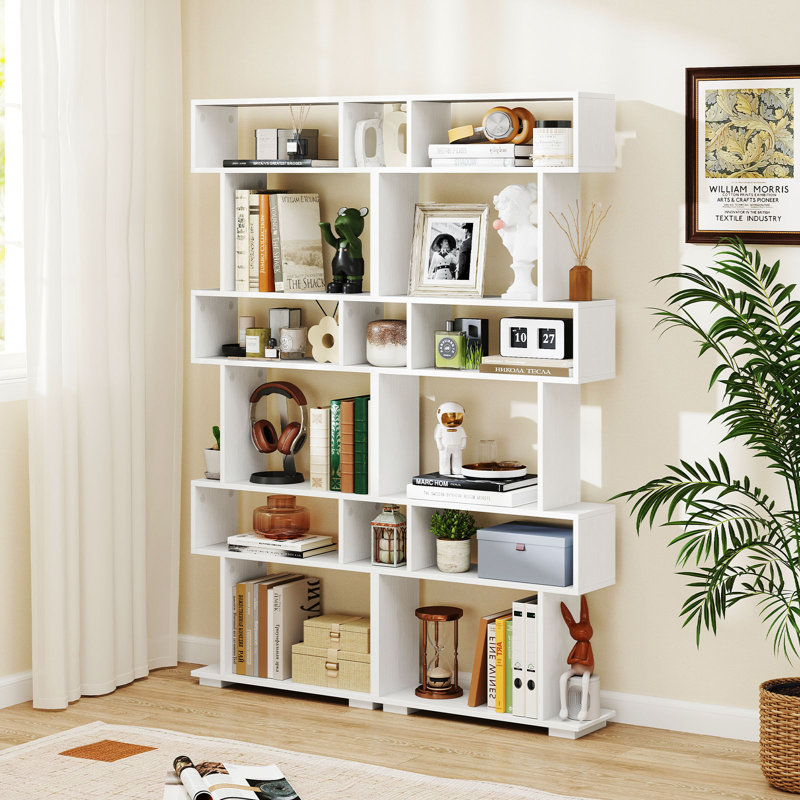 2PCS 6-tier Storage Bookshelf Tall Display Shelf w/ Anti-toppling Kits, White