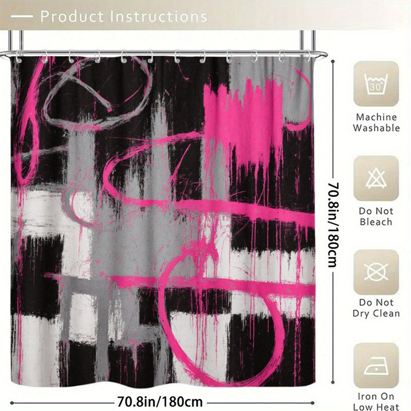 Rideaux de douche rose et gris à motif abstrait brossé 71 x 71 pouces, Rose / noir / blanc abstrait
