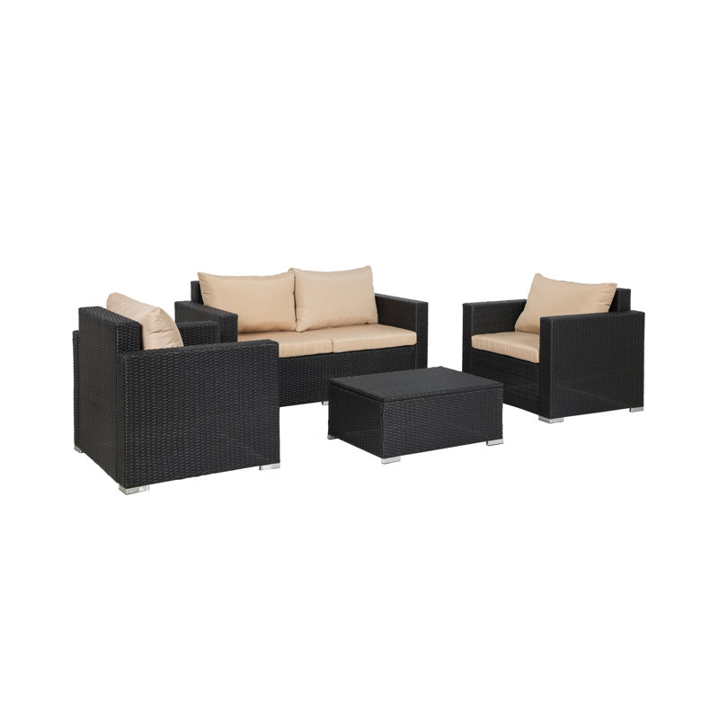 Katsuji 4 - Person Patio Conversation Set with Cushions, Brown/Beige