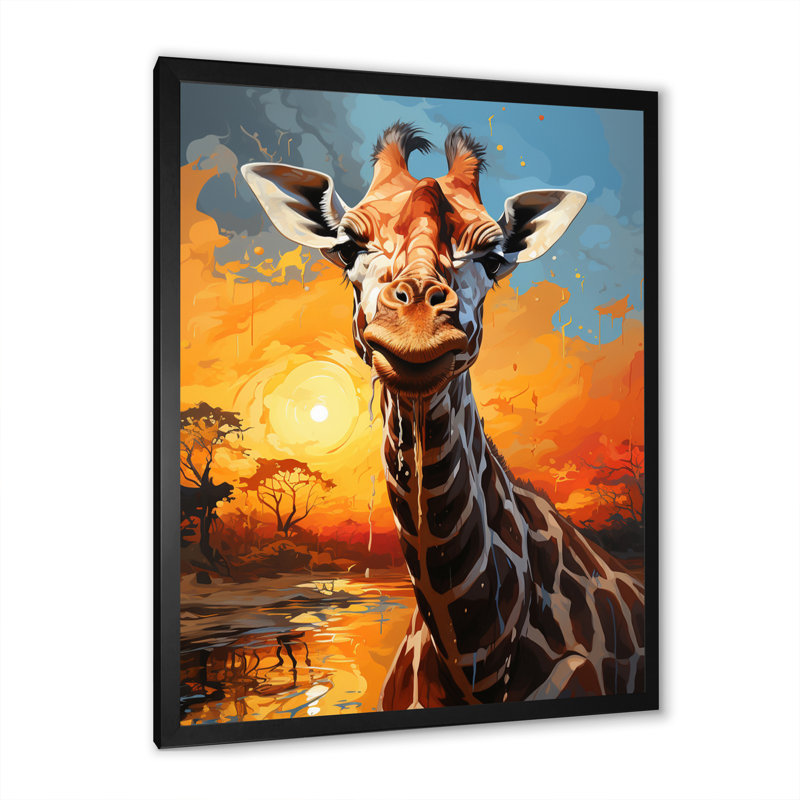 Humfrey animal, citrine, gouttes de girafe - impression, Cadre simple noir, H 20 po x l 12 po x P 1 po