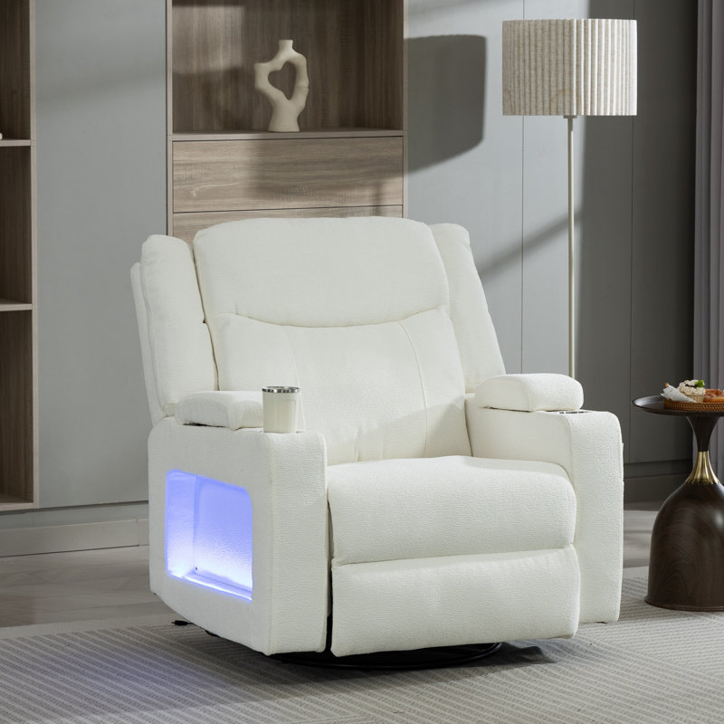 Fauteuil inclinable à bascule pivotant surdimensionné de 37,8 po avec chaleur et massage, White