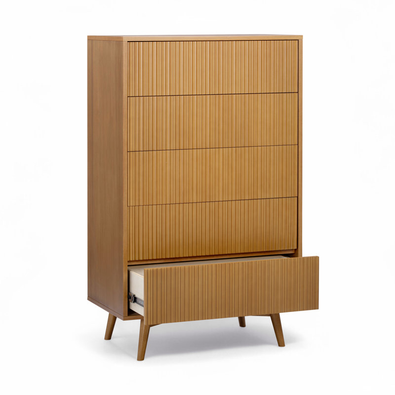 Solid Wood 76cm W 5 - Drawer Chest of Drawers, Natural