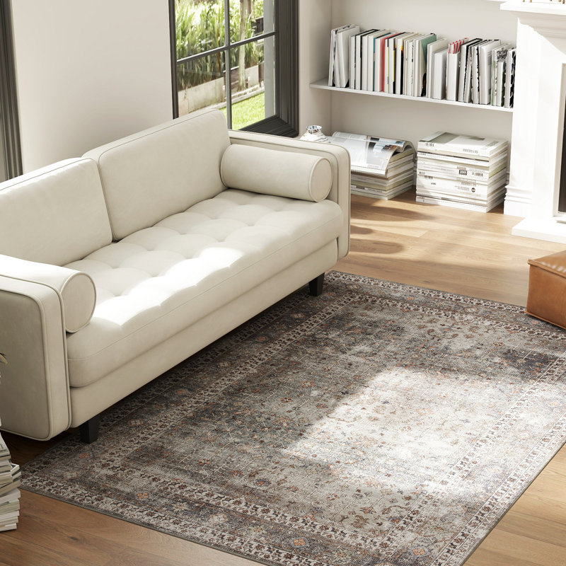 Area Rug  , Machine Washable Rug, Non-Slip Traditional Floor Cover Foldable Carpet for Living Room, Bedroom, Dining Room, Dark Mixed-Brown