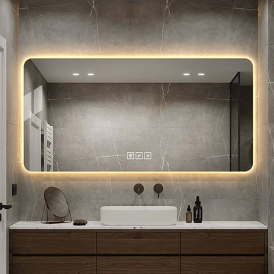 Miroir de salle de bain 48 * 24 po à DEL, résistant à la corrosion, trois couleurs à intensité variable, miroir rétroéclairé avec fonction de désembuage à une touche