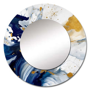 Dark Blue And Gold Strokes XXIII - Fractals Blue Round Mirror