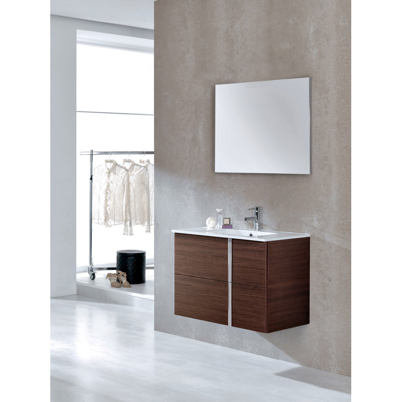 Finton 32'' Single Bathroom Vanity with Ceramic Top, Sandy Wenge