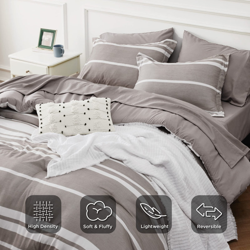 Bedsure Striped All Season Comforter Set, Taupe, Full Comforter + 6 Additional Pieces