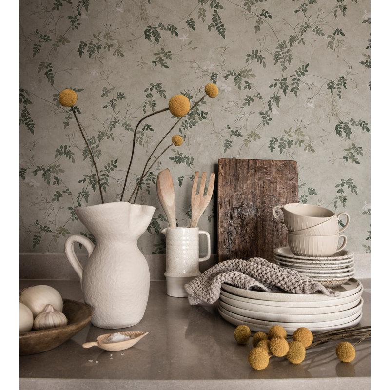 Jordnara Floral Matte Wallpaper Roll, Olive Green
