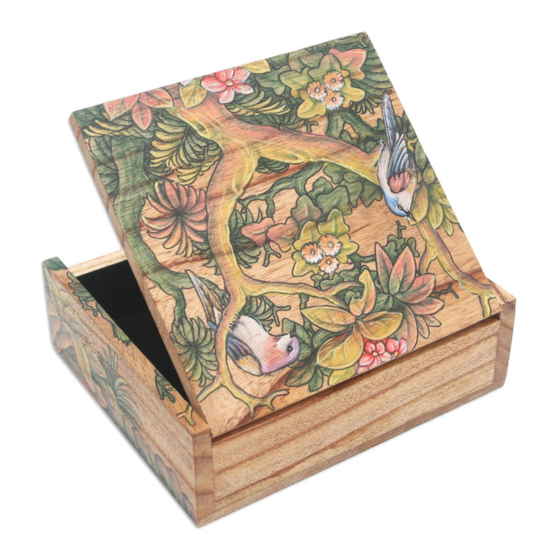 Boîte à bijoux en bois oiseaux tropicaux
