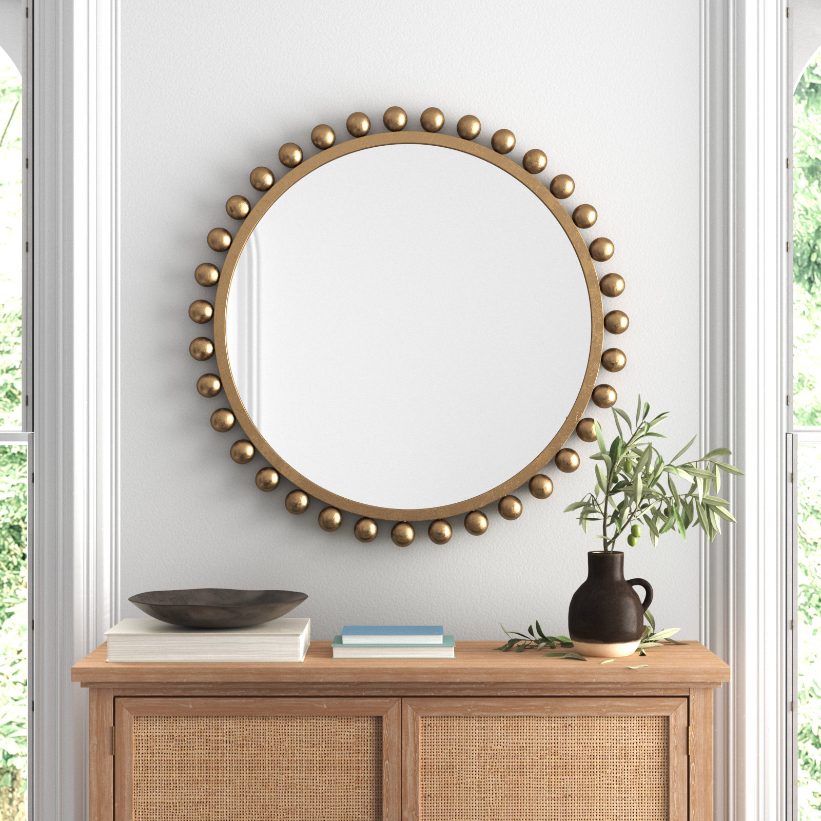 Suzie Metal Round Wall Mirror, Gold